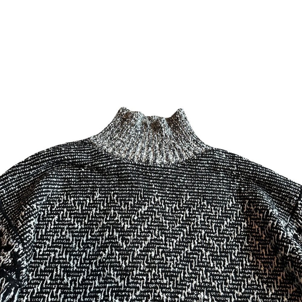 Magaschoni Black White Pullover Turtleneck Sweater Fringe Bohemian Boho Sz Small - Picture 2 of 13